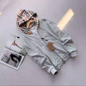 Burberry Vintage Check Hood Zip Hoodie Light Grey